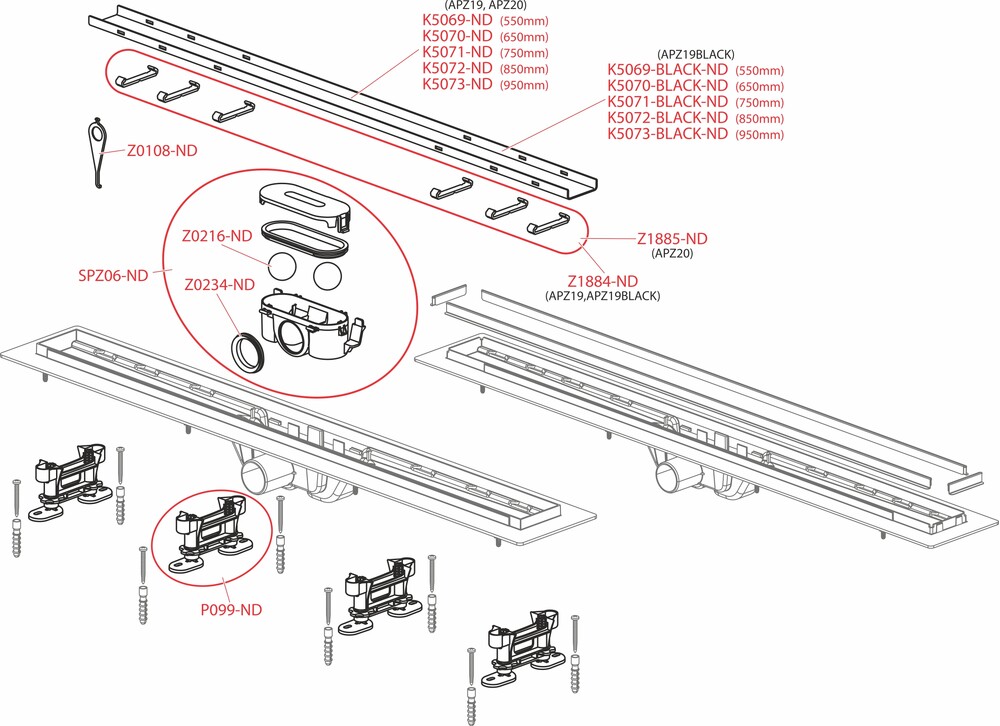Водоотводящий желоб ALCAPLAST с двусторонней решеткой (подходит под кладку плитки) APZ19-550  Чехия  