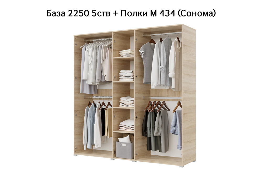 База Шкаф "Бостон" 2250 5 ств (Сонома) (Боковина 2/5 ств (2 шт.), Крыша 2250/5, Фурнитура 5 ств) (4 места)