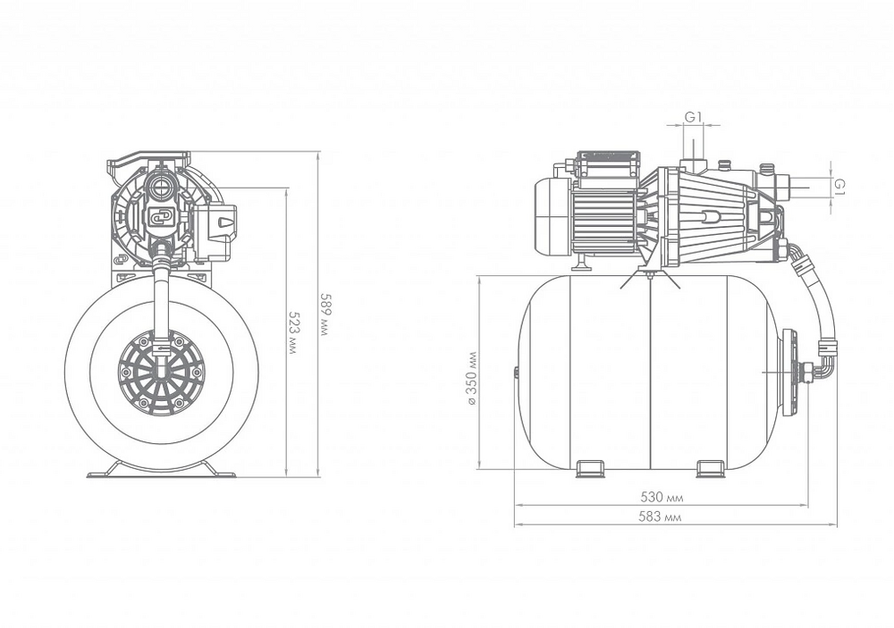 Насосная станция ДЖИЛЕКС Джамбо 70/50 П-50 2.0 (1,1 кВт 70 л/мин, глубина всасывания 9м, выс. подъема 50м, пластик. корп., ГА-50л) 3026