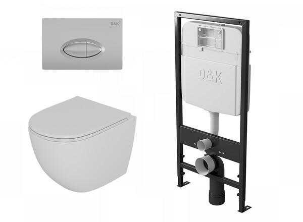  DS1391608 Комплект D&K Matrix  Унитаз DT1396016 бел. +Клавиша смыва DB1399002, матовый хром + Инсталляция DI8055119