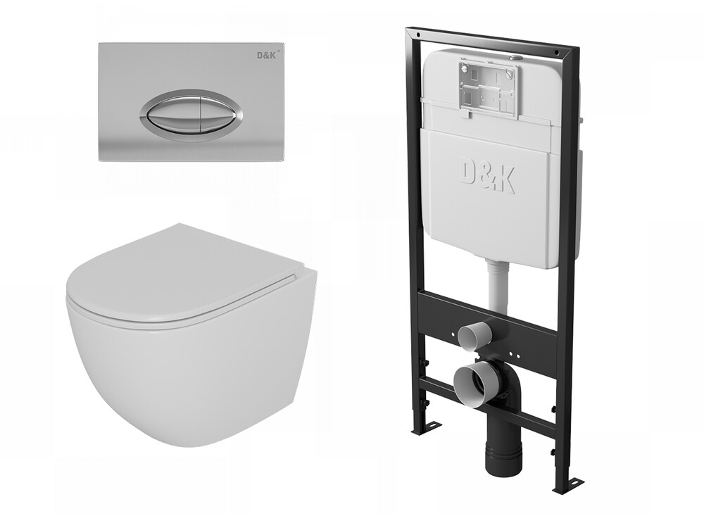  DS1391609 Комплект D&K Matrix  Унитаз DT1396016 бел. +Клавиша смыва DB1399001, хром + Инсталляция DI8055119