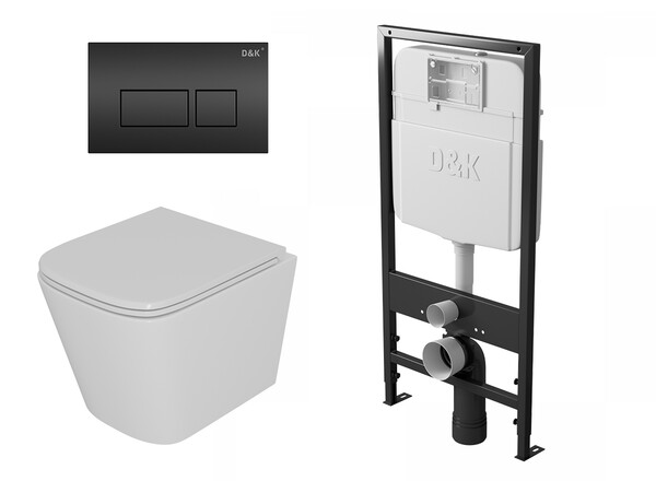  DS1431619 Комплект D&K Berlin  Унитаз DT1436016 бел. + Клавиша смыва  DB1439025, черный + Инсталляция DI8055119