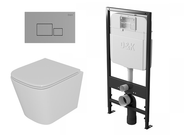  DS1431612 Комплект D&K Berlin (торнадо) Унитаз DT1436516 +Клавиша смыва DB1519001,  хром + Инсталляция DI8055119
