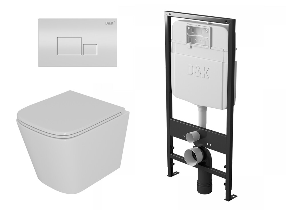  DS1431623 Комплект D&K Berlin (торнадо) Унитаз DT1436516, белый + Клавиша смыва DB1519016, белый + Инсталляция DI8055119