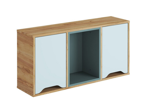 RICH Полка навесная ПН-001 Корпус - Дуб Крафт золотой  Фасад ЛДСП - Кенди U9114 (УД) / Сумеречный голубой АВ8 159 КАТЕГОРИЯ А СНЯТО 