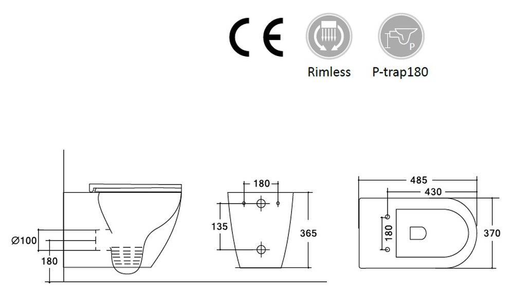 Унитаз подвесной безободковый HOLLER POINT BIDET  (485*370*365мм, сиденье дюропласт, микролифт) белый. со смесителем и функцией биде