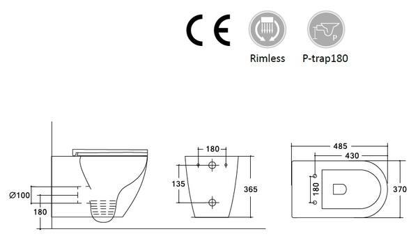 Унитаз подвесной безободковый HOLLER POINT BIDET  (485*370*365мм, сиденье дюропласт, микролифт) белый. со смесителем и функцией биде