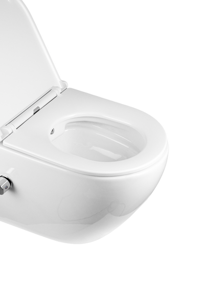 Унитаз подвесной безободковый HOLLER POINT BIDET  (485*370*365мм, сиденье дюропласт, микролифт) белый. со смесителем и функцией биде