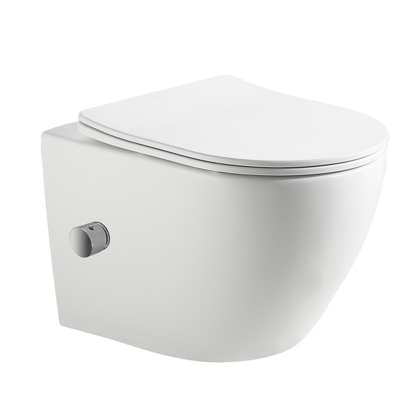 Унитаз подвесной безободковый HOLLER POINT BIDET  (485*370*365мм, сиденье дюропласт, микролифт) белый. со смесителем и функцией биде