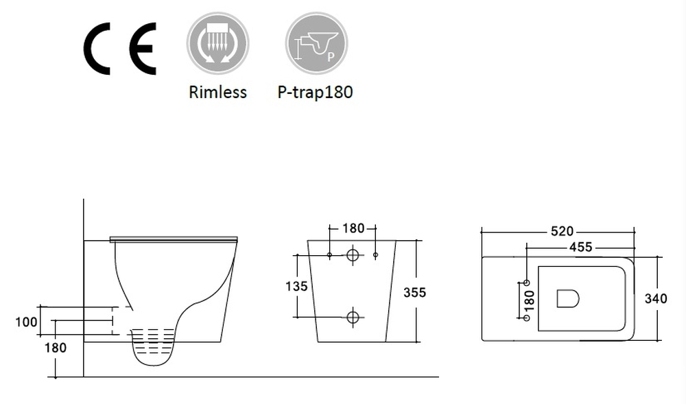 Унитаз подвесной безободковый HOLLER BLOCK BIDET  (520*340*355мм, сиденье дюропласт, микролифт) белый. со смесителем и функцией биде