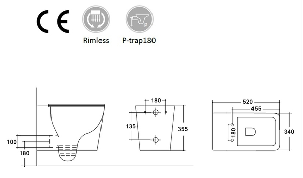 Унитаз подвесной безободковый HOLLER BLOCK BIDET  (520*340*355мм, сиденье дюропласт, микролифт) белый. со смесителем и функцией биде
