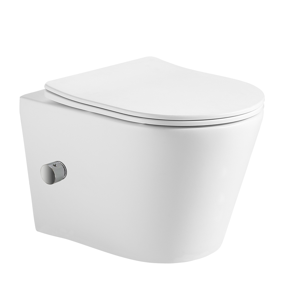  Унитаз подвесной безободковый HOLLER SHELL BIDET  (480*365*360мм, сиденье дюропласт, микролифт) белый. со смесителем и функцией биде