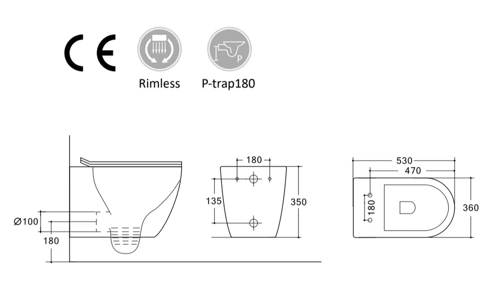  Унитаз подвесной безободковый HOLLER WALL BIDET  (530*360*350мм, сиденье дюропласт, микролифт) белый. со смесителем и функцией биде