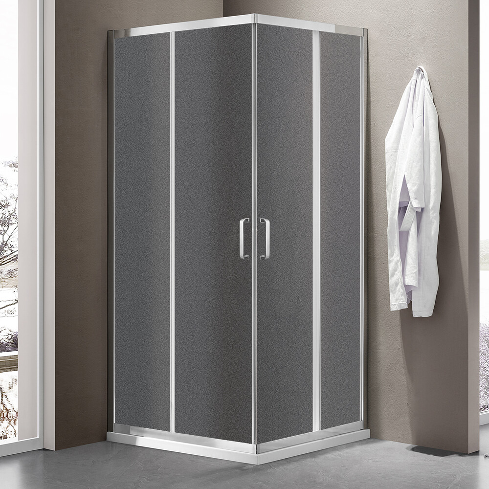 Душевое ограждение SANTREK AQUA Iris-CR-900-G-Chrome 900*900*1850 Г-обр. стекло Грейп 6мм, профиль Хром  