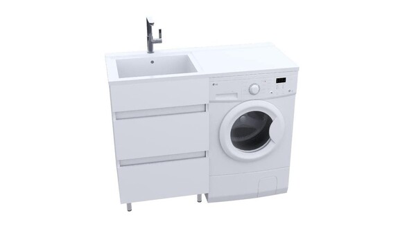 Подстолье под стиральную машину SANTREK HOME "Бари-110" (Белый глянец) 2 ящика Левый под умывальник "Марсал 110" 1100х870х478