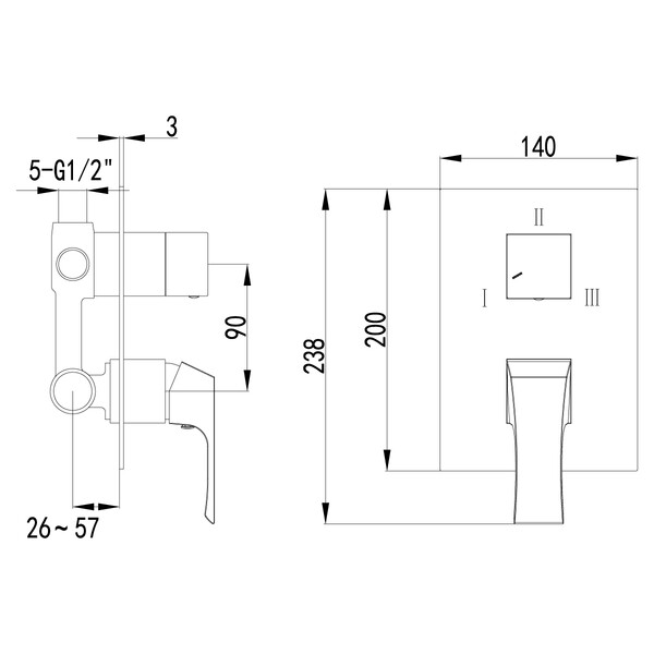 LM4528C UNIT Смеситель для ванны и душа встраиваемый с 3х-функциональным дивертором, без аксессуаров, хром LEMARK