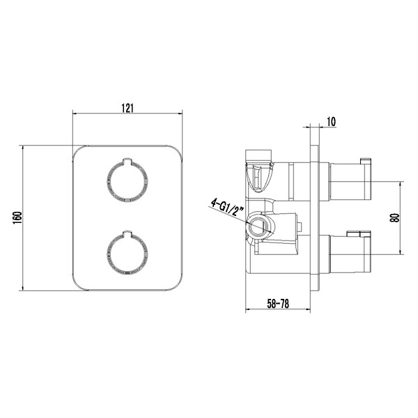 LM7847C YETI Смеситель термостатический для ванны и душа встраиваемый с 2-функц. дивертором, без аксессуаров, хром	LEMARK
