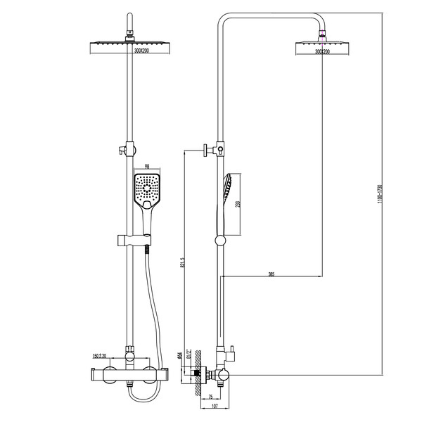 LM7860C YETI Смеситель для душа термостатический с верхней душевой лейкой "Тропический дождь" и 1-функциональной лейкой, хром	LEMARK