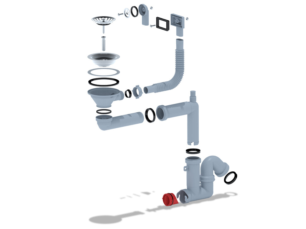 F5345S Сифон Ани 3 1/2"* 40 смещенный , с отводом для стиральной машины ,гибким круглым и прямоугольным переливом