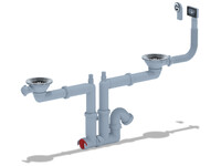 F3545S Сифон Ани 3 1/2"* 40 двойной с отводом для стиральной машины ,гибким круглым и прямоугольным переливом