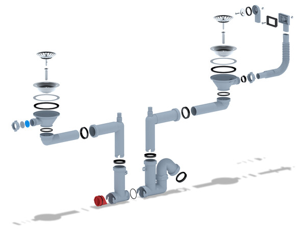 F3545S Сифон Ани 3 1/2"* 40 двойной с отводом для стиральной машины ,гибким круглым и прямоугольным переливом