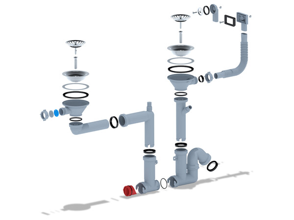 F7500S Cифон АНИ 3 1/2*40 двойной,смещенный с отводом для стиральной машины , гибким круглым и прямоугольным переливом
