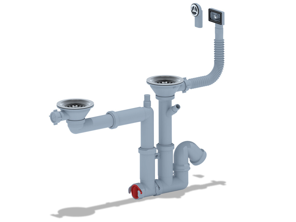 F7500S Cифон АНИ 3 1/2*40 двойной,смещенный с отводом для стиральной машины , гибким круглым и прямоугольным переливом