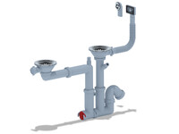 F7500S Cифон АНИ 3 1/2*40 двойной,смещенный с отводом для стиральной машины , гибким круглым и прямоугольным переливом