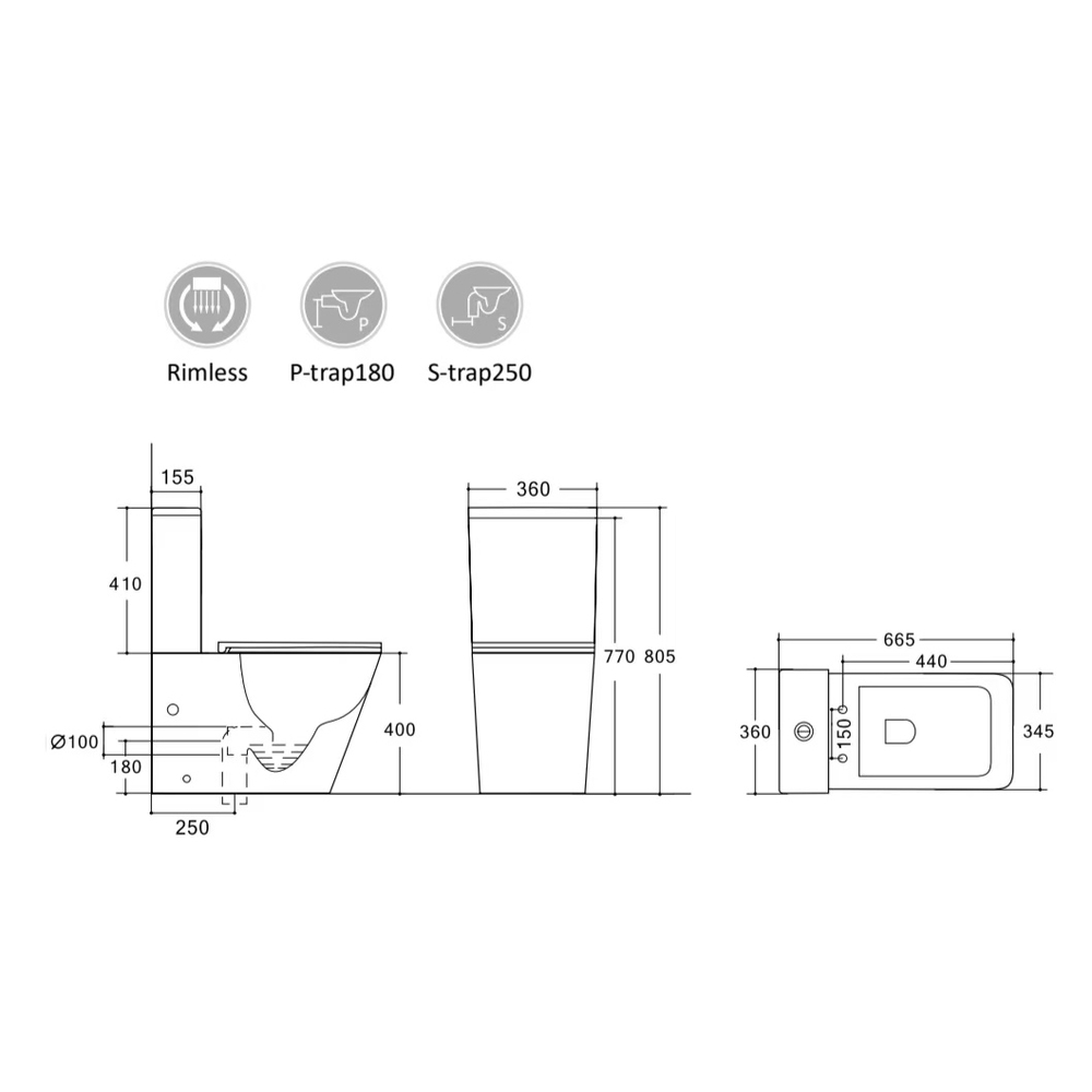 Унитаз-моноблок безободковый HOLLER ФОРТ DGA (665*345*805мм, сиденье дюропласт с микролифтом, арматура 2-х режимная)  (1 место) серый матовый