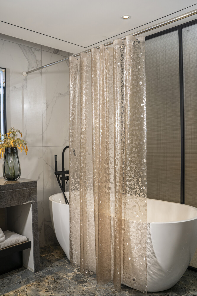 Штора д/ванн SANTREK HOME 180х180 PEVA MS1004 с кольцами 3D  бежевый