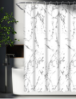 Штора д/ванн SANTREK HOME 180х200 Polyester  с утяжелителем НS2020 с кольцами Белый мрамор
