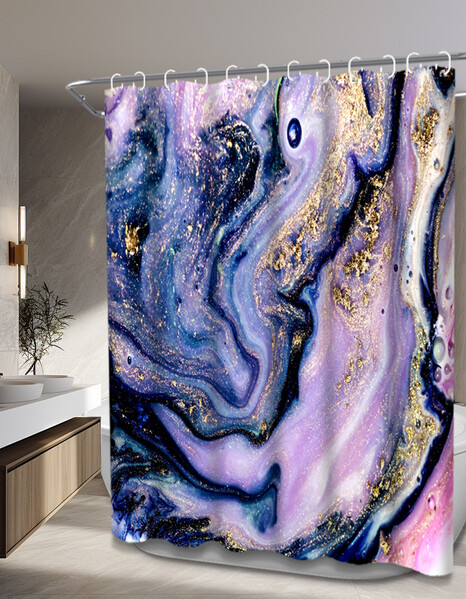 Штора д/ванн SANTREK HOME 180х180 Polyester с утяжелителем НС1123 с кольцами мрамор фиолетовый