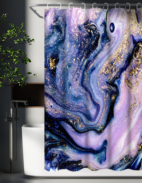 Штора д/ванн SANTREK HOME 180х180 Polyester с утяжелителем НС1123 с кольцами мрамор фиолетовый