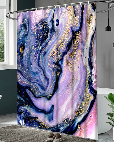 Штора д/ванн SANTREK HOME 180х180 Polyester с утяжелителем НС1123 с кольцами мрамор фиолетовый