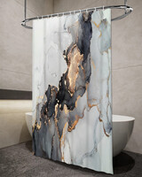 Штора д/ванн SANTREK HOME 180х180 Polyester с утяжелителем НС1124 с кольцами мрамор серо-коричневый