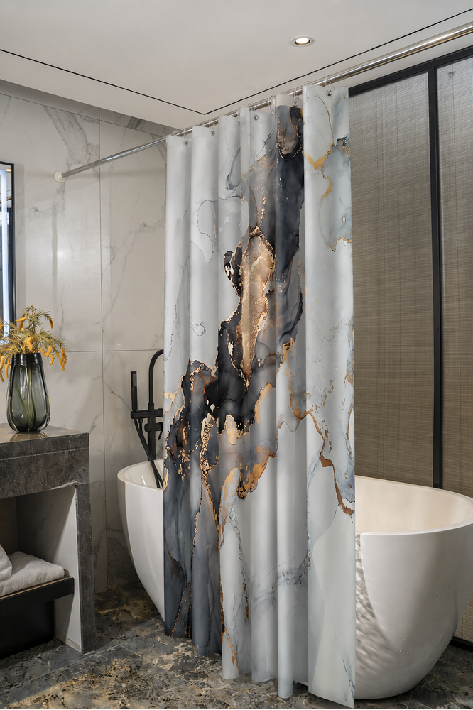 Штора д/ванн SANTREK HOME 180х180 Polyester с утяжелителем НС1124 с кольцами мрамор серо-коричневый