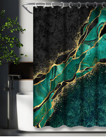 Штора д/ванн SANTREK HOME 180х180 Polyester с утяжелителем НС1126 с кольцами мрамор изумруд
