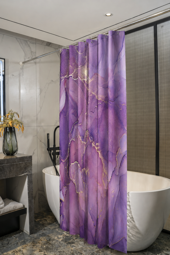 Штора д/ванн SANTREK HOME 180х180 Polyester  НС1122 с кольцами МРАМОР ФИОЛЕТОВЫЙ -2 (Сиреневый) Акция !!!