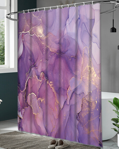 Штора д/ванн SANTREK HOME 180х180 Polyester с утяжелителем НС1122 с кольцами МРАМОР ФИОЛЕТОВЫЙ -2 (Сиреневый) Акция !!!