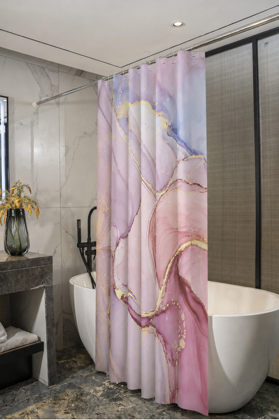 Штора д/ванн SANTREK HOME 180х180 Polyester с утяжелителем НС1131 с кольцами мрамор светло-фиолетовый