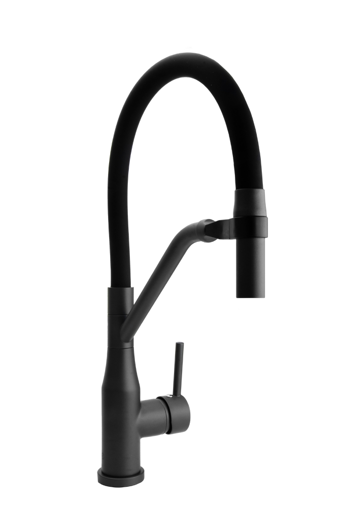 Смеситель Кухня SANTREK AQUA-1022 "PRESTIGE" (SAP-1022)  шар. d-35 с гибким силиконовым изливом (оруж сталь/черн) 