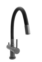 Смеситель Кухня SANTREK AQUA-1025 "PRESTIGE" (SAP-1025) шар.d-35 с гибким силиконовым изливом,с подключением фильтра питьевой воды (оруж сталь/черный)