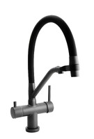 Смеситель Кухня SANTREK AQUA-1028 "PRESTIGE" (SAP-1028) шар.d-35 с гибким силиконовым изливом,с подключением фильтра питьевой воды (оруж сталь/черный)