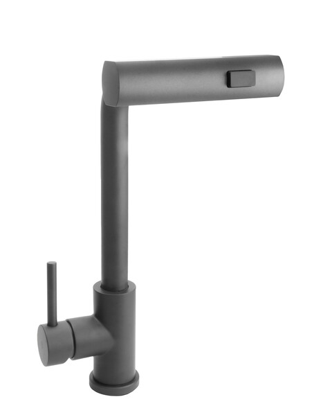 Смеситель Кухня SANTREK AQUA-827  "INOX"  шар d-35 нерж. Многофункциональный выдвижной излив-лейка (оружейная сталь)