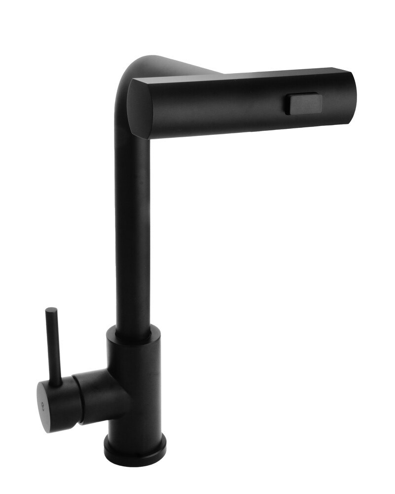 Смеситель Кухня SANTREK AQUA-826  "INOX"  шар d-35 нерж. Многофункциональный выдвижной излив-лейка (черный)