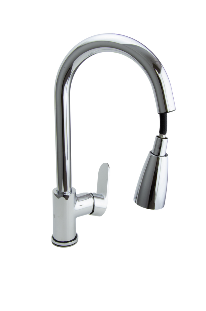  Смеситель Кухня SANTREK AQUA-1041 "PRESTIGE" (SAP-1041) шар. d-40 с выдвижным изливом (хром)