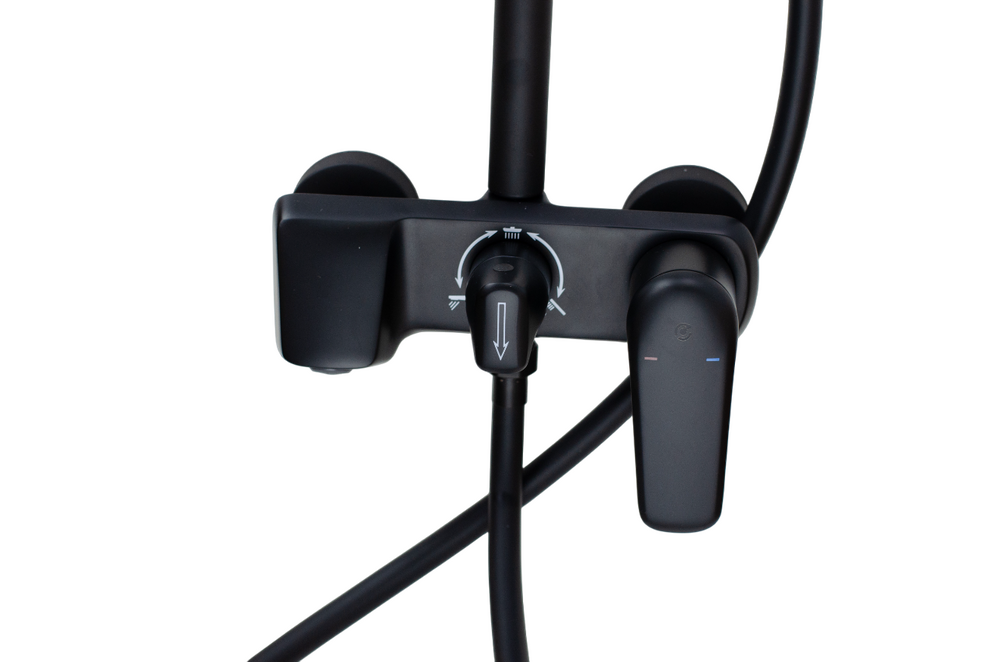 Душевая система SANTREK AQUA-1206 "PRESTIGE" NEO (SAP-1206)  шар. d-35 с верхним душем и смесителем (черный)