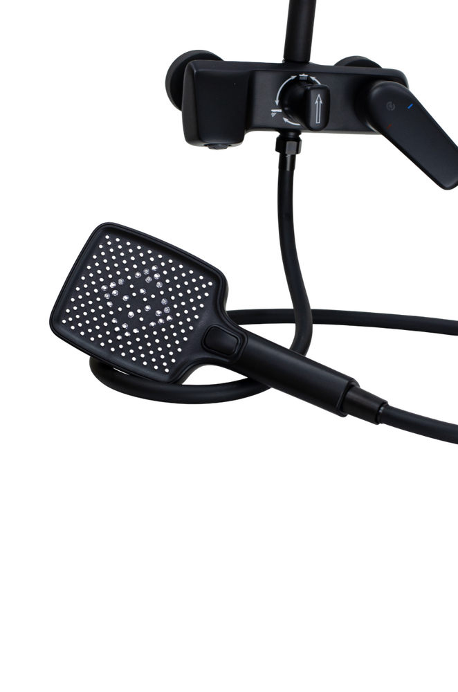 Душевая система SANTREK AQUA-1206 "PRESTIGE" NEO (SAP-1206)  шар. d-35 с верхним душем и смесителем (черный)