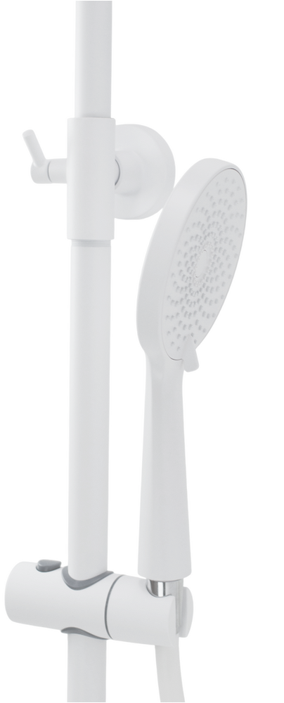 Душевая система SANTREK AQUA-1216 "PRESTIGE" (SAP-1216)  шар. d-35 с верхним душем, смесителем, гигиен лейкой и полочкой (белый)