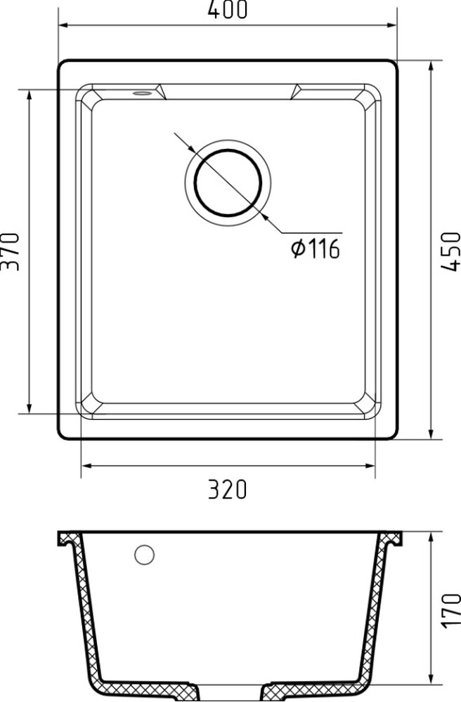 Мойка для кухни GF-URBAN 4540 подстольный монтаж 450*400мм 1 чаша (4540 серый)
